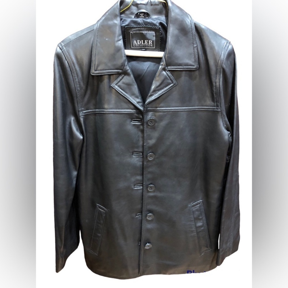 NWOT Adler Collection 100% New Zealand leather black button front jacket Sz S